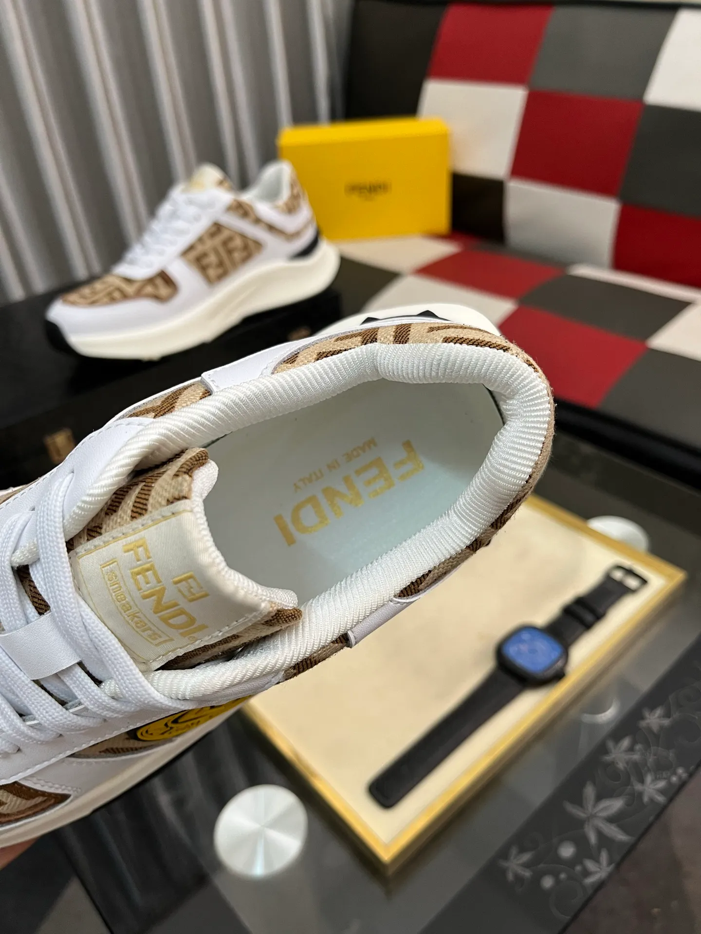 Men's shoes 💰458⌚️⌚️【FENDI】original quality.~ Unique modern style sneakers. 🏃A must-have casual shoe for trendy men😍😍 Original brand imported from Italy, imported original leather, sheep lining (refuses to discolor and grind feet) Sole: Original sole provided by the original factory, French lazy style design ⚠️Fit to the feet, original quality, super comfortable original sole. Just like shooting the real thing 🎬The real thing is better Code number: 38-444️⃣Colors available